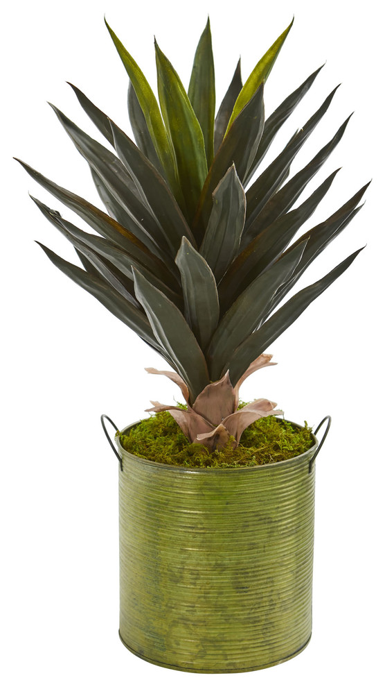 Agave Artificial Plant in Metal Planter Contemporary Artificial