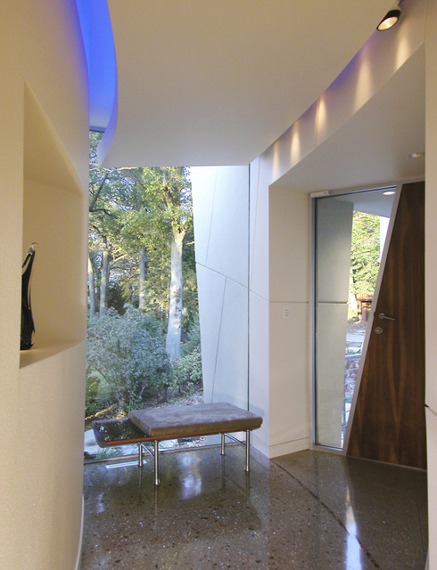 Inspiration for a contemporary front door remodel in Other