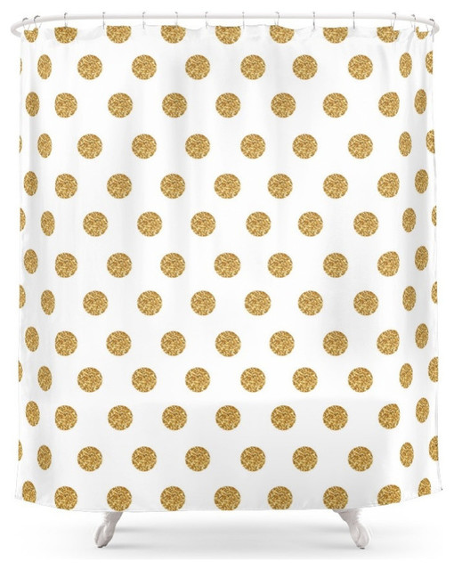 Gold Glitter Polka Dots Shower Curtain Contemporary Shower