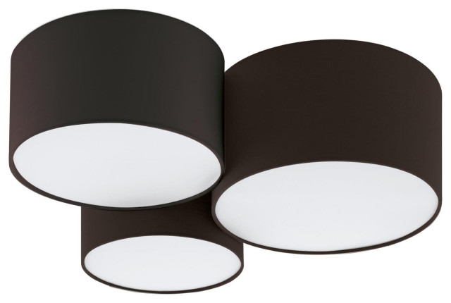 Pastore 2, 3 Light Ceiling Light, Black Finish, Black /White Fabric Shades