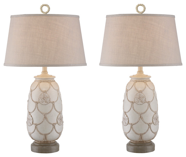Seahaven Sand Dollar Table Lamp, Set Of 2, Ivory Beach Style Lamp