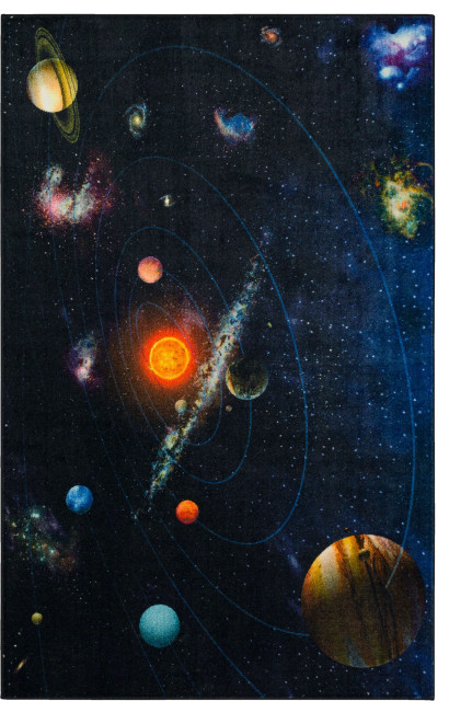 Solar System Area Rug, Black, 8' x 10'