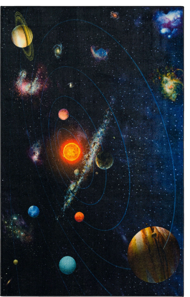 Solar System Area Rug, Black, 8' x 10'