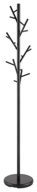 Pemberly Row Contemporary Round Base Coat Rack in Black