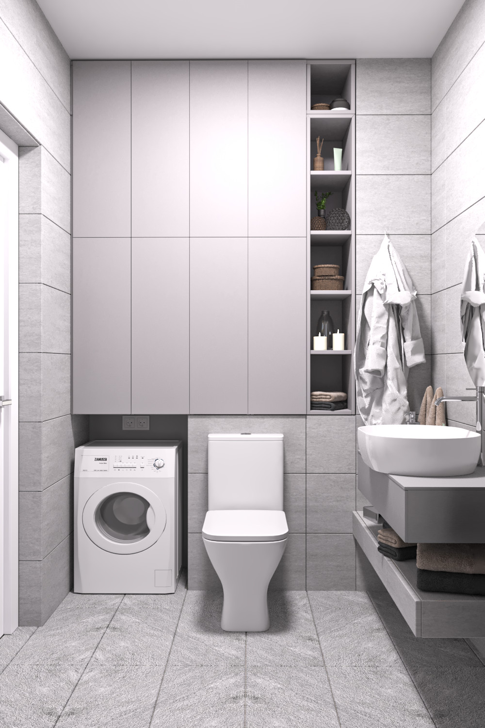 Серый монохром. Проект однокомнатной квартиры для сдачи