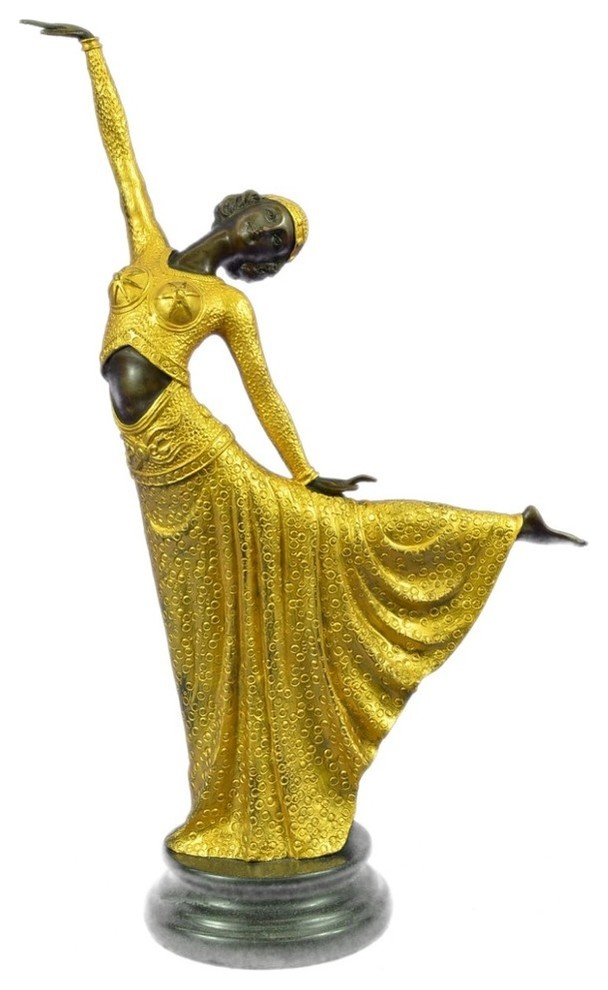 Art Deco Reproduction Chiparus Bronze Sculpture Statue Traditional Decorative Objects And