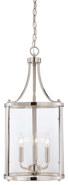 3-Light Small Foyer Lantern, Polished Nickel
