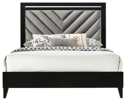 Acme Chelsie Queen Bed Gray Fabric and Black Finish