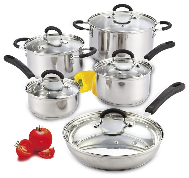 Cook N Home 10 Piece Stainless Steel Cookware Set with Encapsulated Cook N Home 10 Piece Stainless Steel Cookware Set