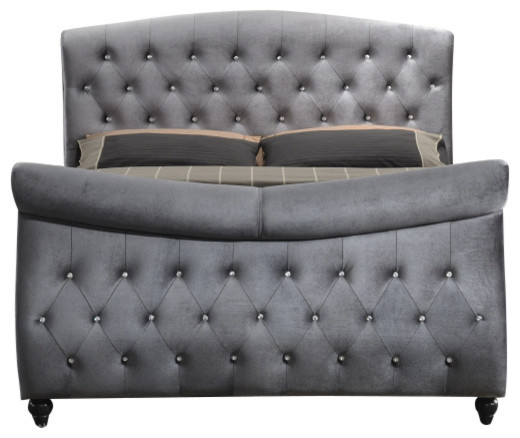 Vanderbilt Velvet Sleigh Bed Traditional Beds By Florin Velvet Sleigh Bed Gray Queen