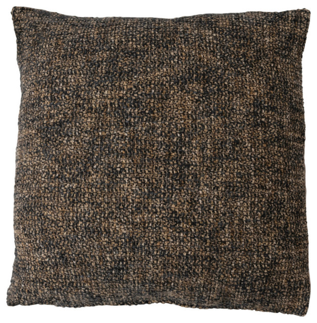 20" Square Melange Cotton Blend Boucle Pillow, Black/Natural