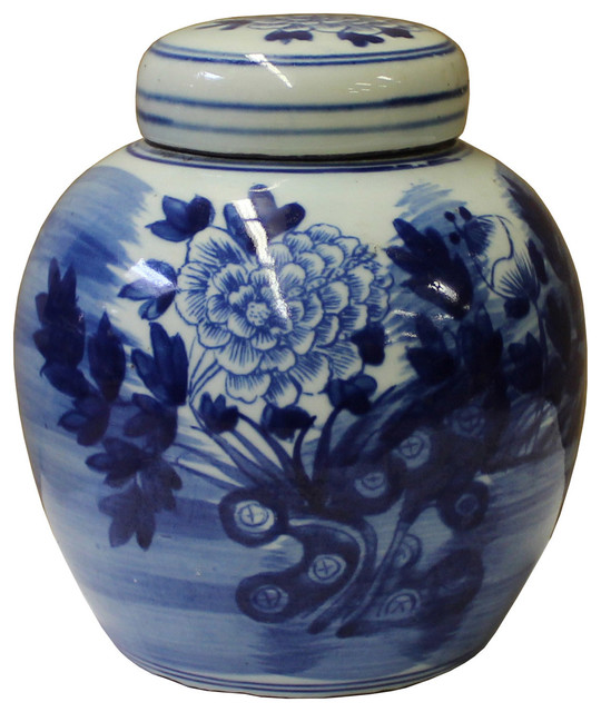 Chinese Oriental Small Blue White Porcelain Ginger Jar Hcs3432 Chinese Oriental Small Blue White Porcelain Ginger Jar Hcs3432