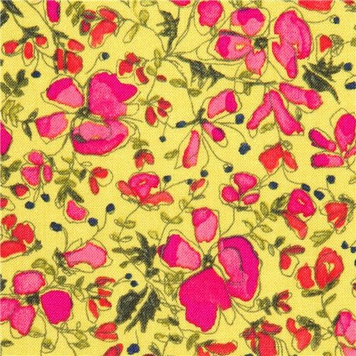 green Michael Miller fabric pink flowers by Laura Gunn