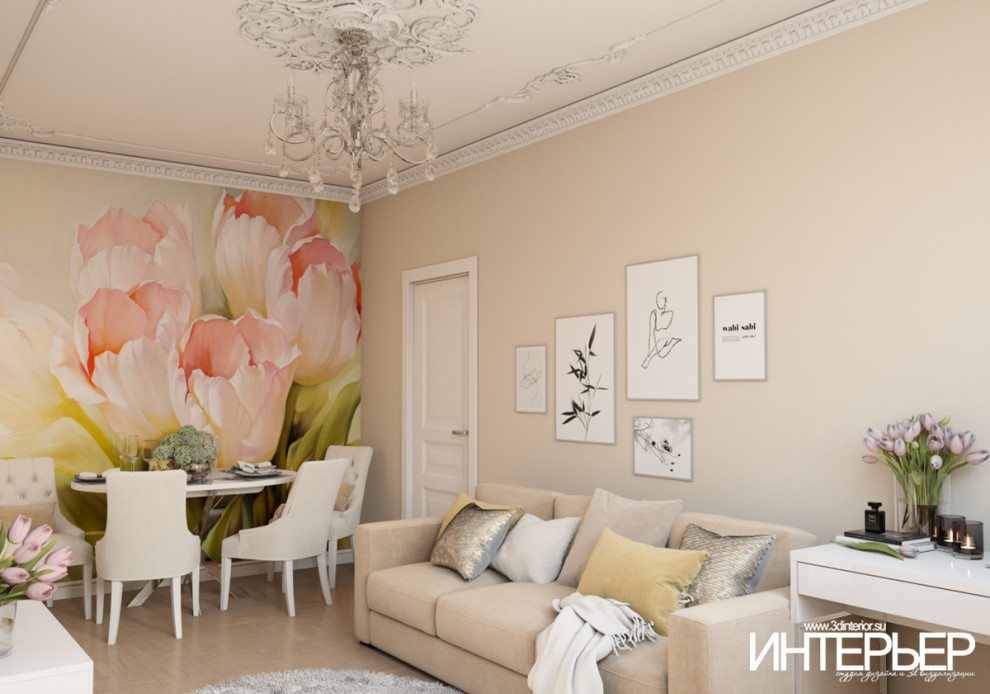 Дизайн-проект гостиной в г.Кисловодске в пастельных тонах