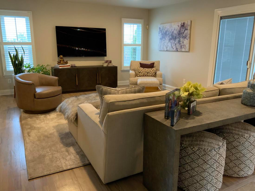 Cozy Transitional Family Room with Soft Neutral Colors