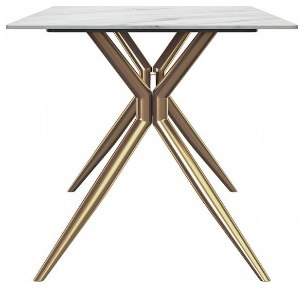 Elega Series Gold Stainless Steel Dining Table 55 With White Sintered ...