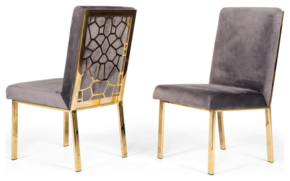 Finnegan Modern Gray Velvet and Gold Dining Chair, Set of 2