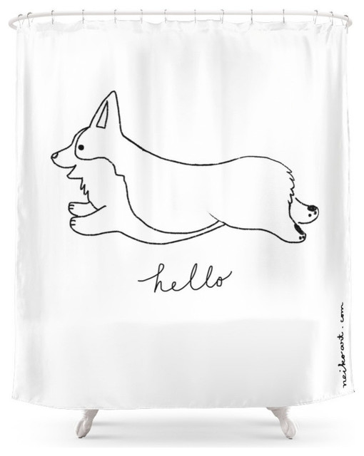Pembroke Welsh Corgi Hello Shower Curtain Contemporary Shower