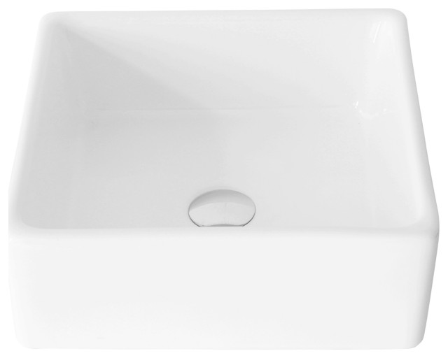 STYLISH 15" White Square Ceramic Vessel Bathroom Sink