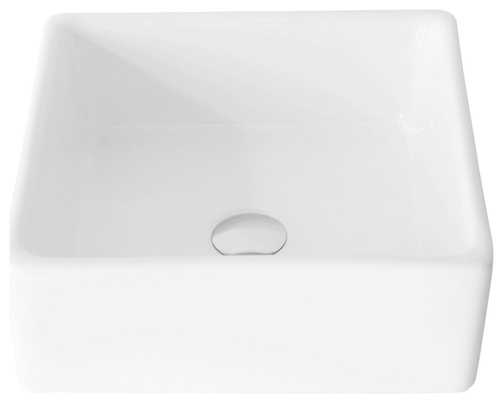 STYLISH 15" White Square Ceramic Vessel Bathroom Sink