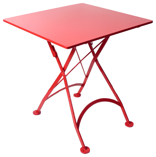 French Cafe Bistro Folding Table Flame Red Frame 24 X24 Steel Metal Top