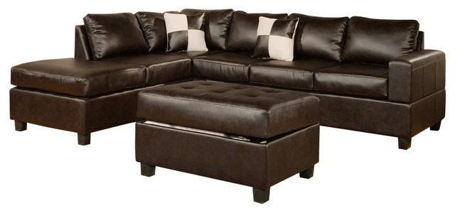 Bonded Leather 3 Piece Modern Reversible Sectional Sofa