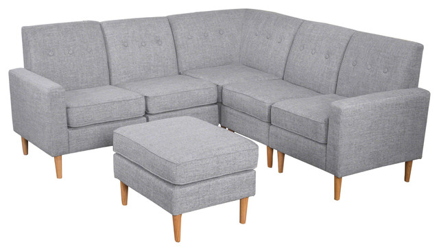 Samuel Mid Century 6 Piece Tweed Fabric Sectional Sofa Set Samuel Mid Century 6 Piece Tweed Fabric Sectional Sofa Set Light Gray