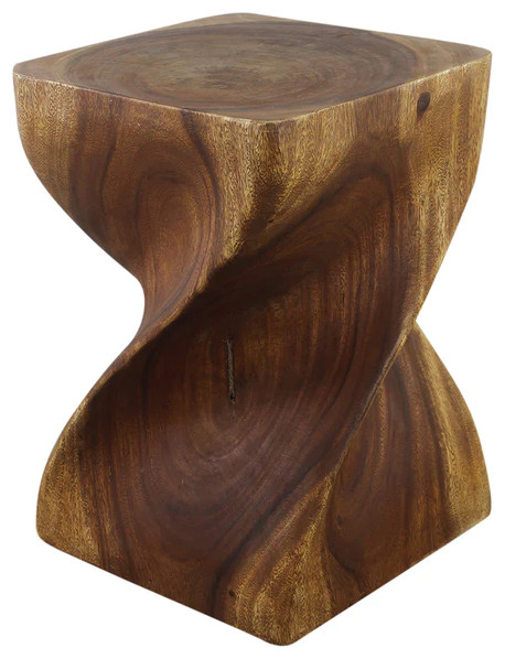 Haussmann Big Twist Wood Stool Table 14 in SQ x 20 in H Walnut Oil