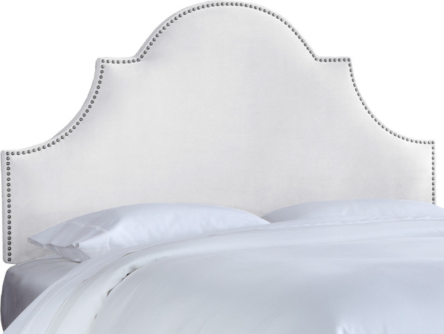 Taylor Nail Button High Arch Notched Headboard, Velvet White, Full