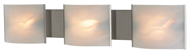 Pannelli 3 Light Bathroom Vanity Light, White Alabaster, Stainless Steel