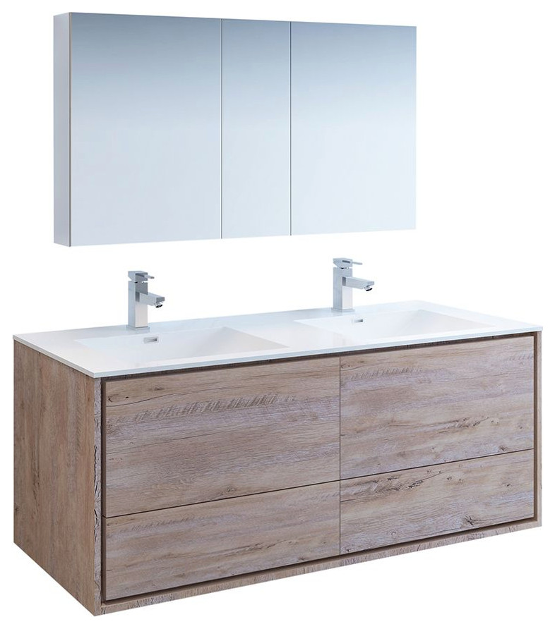 Catania 60" Natural Wood Double Sink Vanity Set - Modern - Bathroom ...