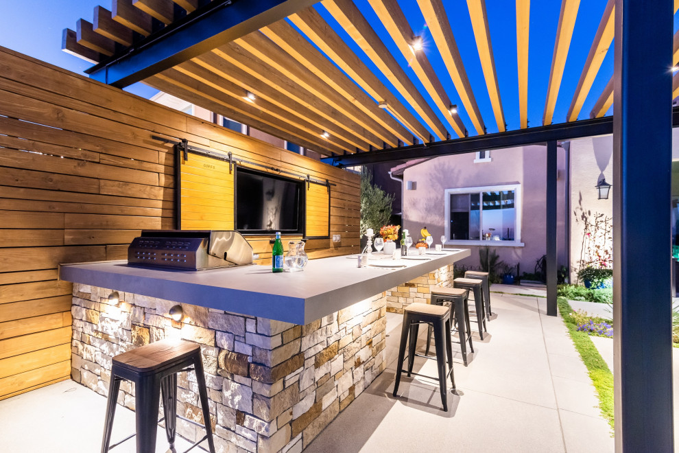 Outdoor Kitchen with Bar Seating - Transitional - Patio - Orange County ...