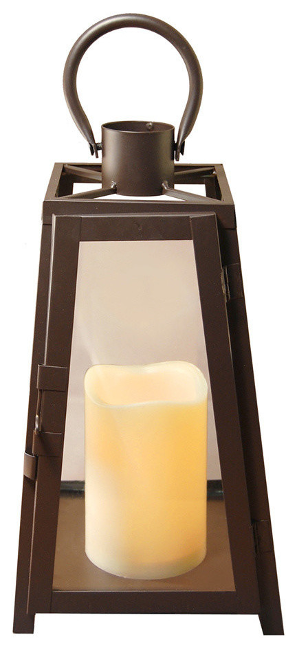 Metal Lantern With LED Candle, Black Tapered