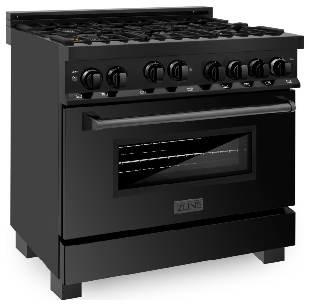 ZLINE Professional Gas on Gas Range in Black Stainless Steel with Brass Burners Modern Gas