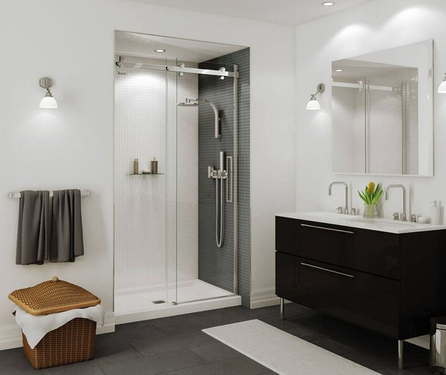MAAX Halo Frameless Slider Alcove Shower Door with Clear Glass Contemporary Shower Doors