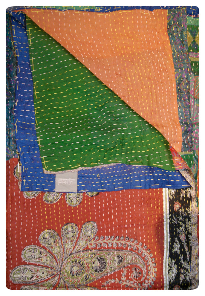 100 Silk Kantha Throw, Multi, 50"x70" Contemporary Throws by LIFESTYLE GROUP DISTRIBUTION