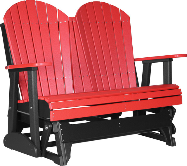 4' poly adirondack glider bench, red and black - modern