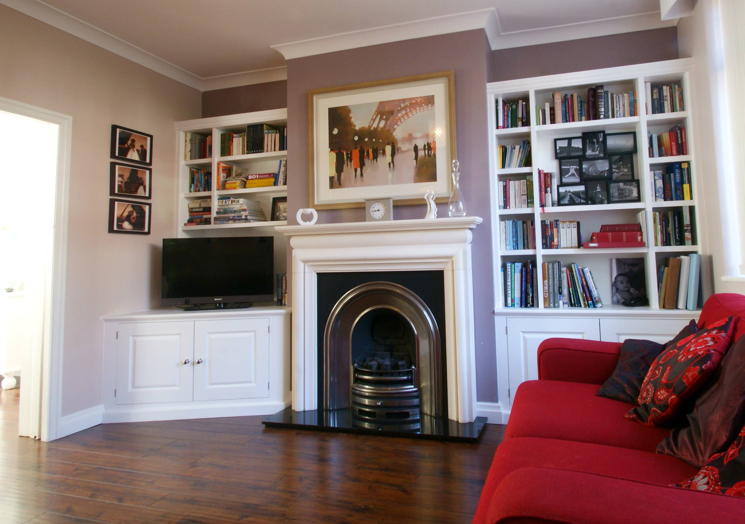Bespoke Classic Alcove Units with Raised Panel Doors, Shelf Dividers and Angled