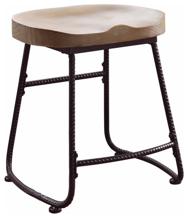Rustically Charmed Metal Dining Stool, Brown And Black Industrial