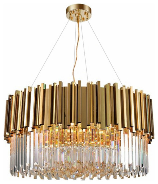 Gio 32 Crystal Chandelier, Round Gold Chandelier With Crystals