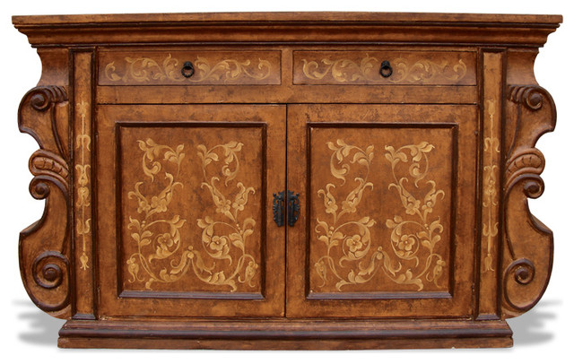 Manchester Sideboard, Distressed Fresco Brown with Scrolls