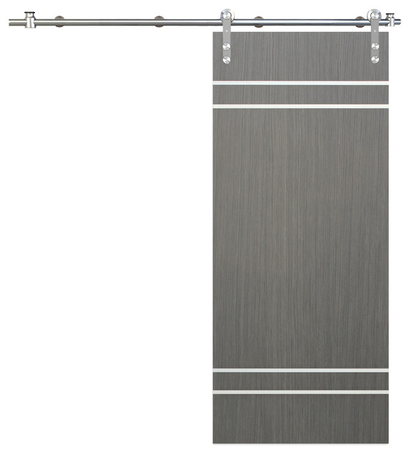 36 X 84 Flush Driftwood Barn Door With Round Stainless Sliding Door Hardware