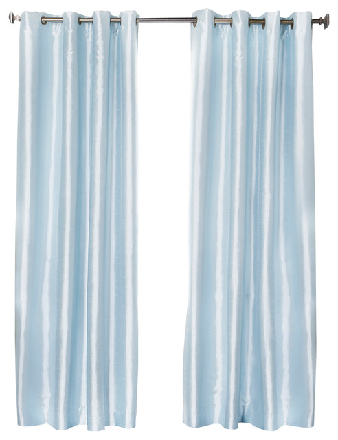 Dupioni Faux Silk Grommet Top Blackout Curtain - 1 Pair, Sky Blue, 95"