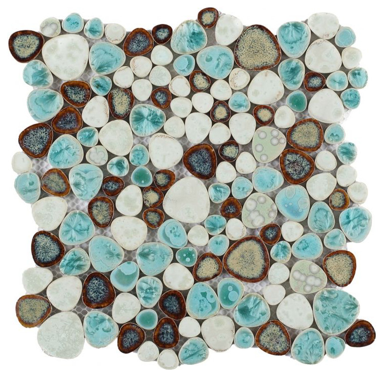 11PCS blue oval ceramic pebble mosaic kitchen backsplash decoration garden tile