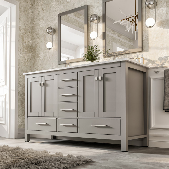 Eviva Aberdeen Gray Transitional Double Sink Vanity With White Carrara ...