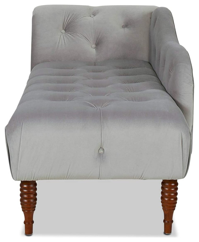Traditional Chaise Lounge, Buttoned Polyester Upholstery, Right Facing Arm Contemporary