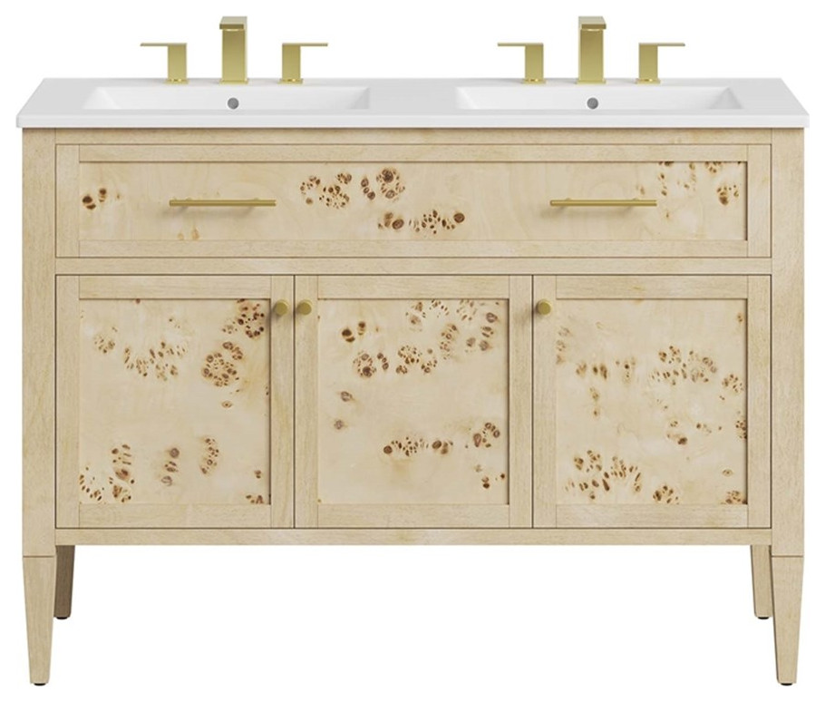 Modway Elysian 48" Double Sink Wood Bathroom Vanity in Burl Brown ...