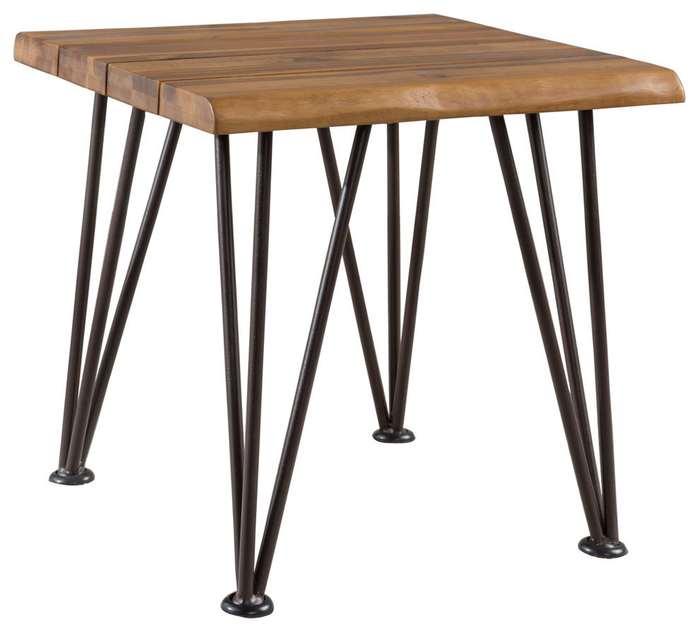 GDF Studio Gerston Indoor Rustic Iron and Teak Finished Acacia Wood Side Table
