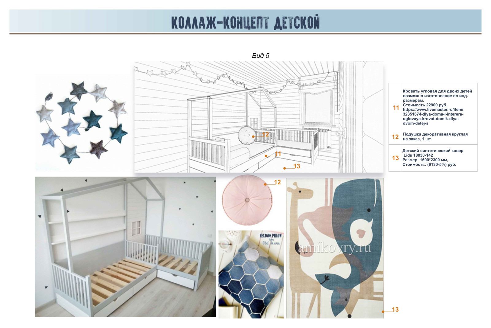 Примеры эскизного (неполного) проекта детской комнаты в загородном доме