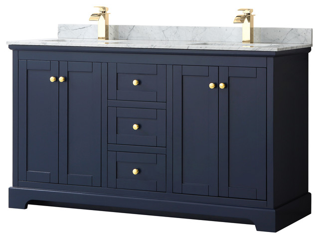 Avery 60 Dark Blue Double Vanity Carrara Marble Top Square Sinks No Mirror - European Bathroom Vanity Sinks Avery 60 Dark Blue Double Vanity Carrara Marble Top Square Sinks No Mirror - European Bathroom Vanity Sinks